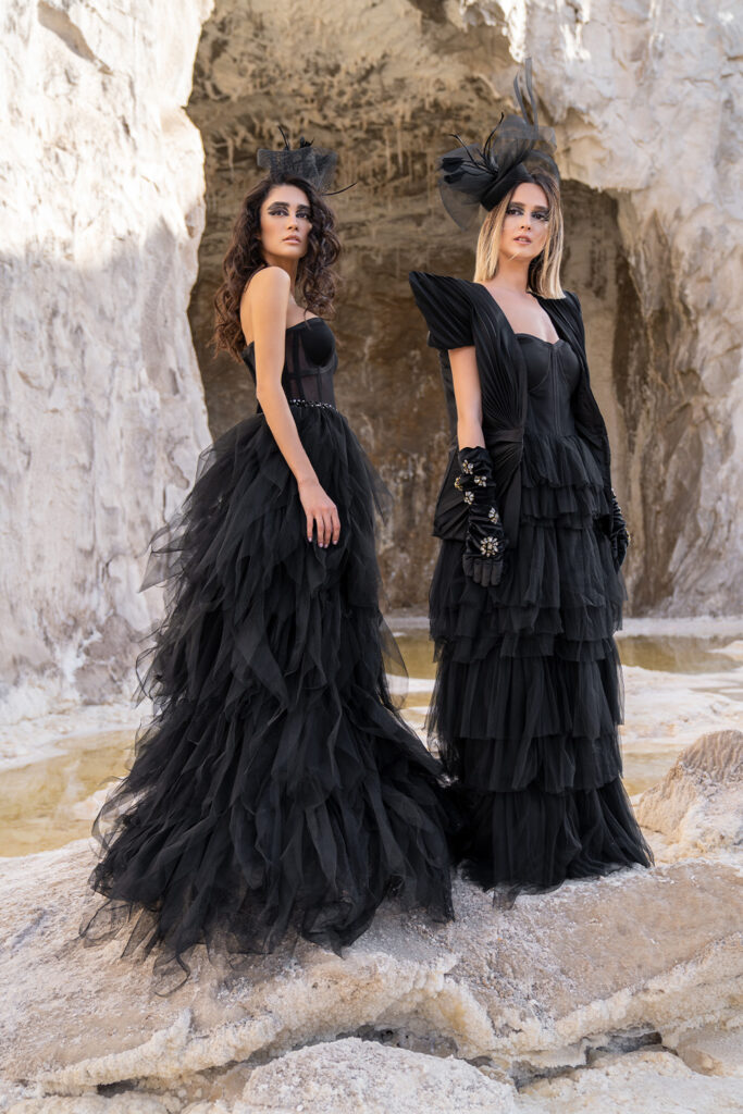 long black tulle dress with its modern haute couture jacket - Image 3