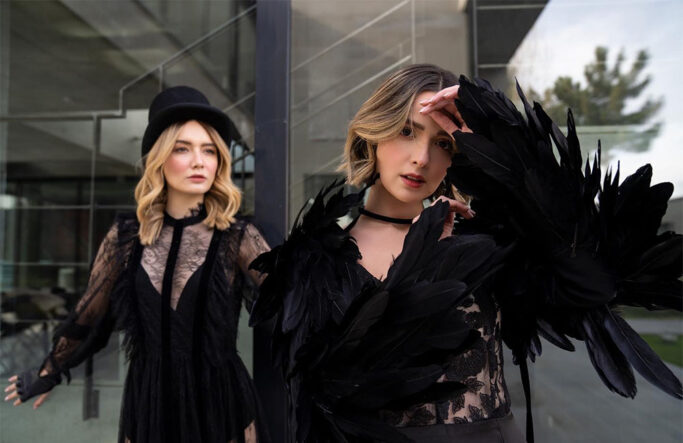 Full length long see through fine French lace dress- with velvet detail throughout - Image 5