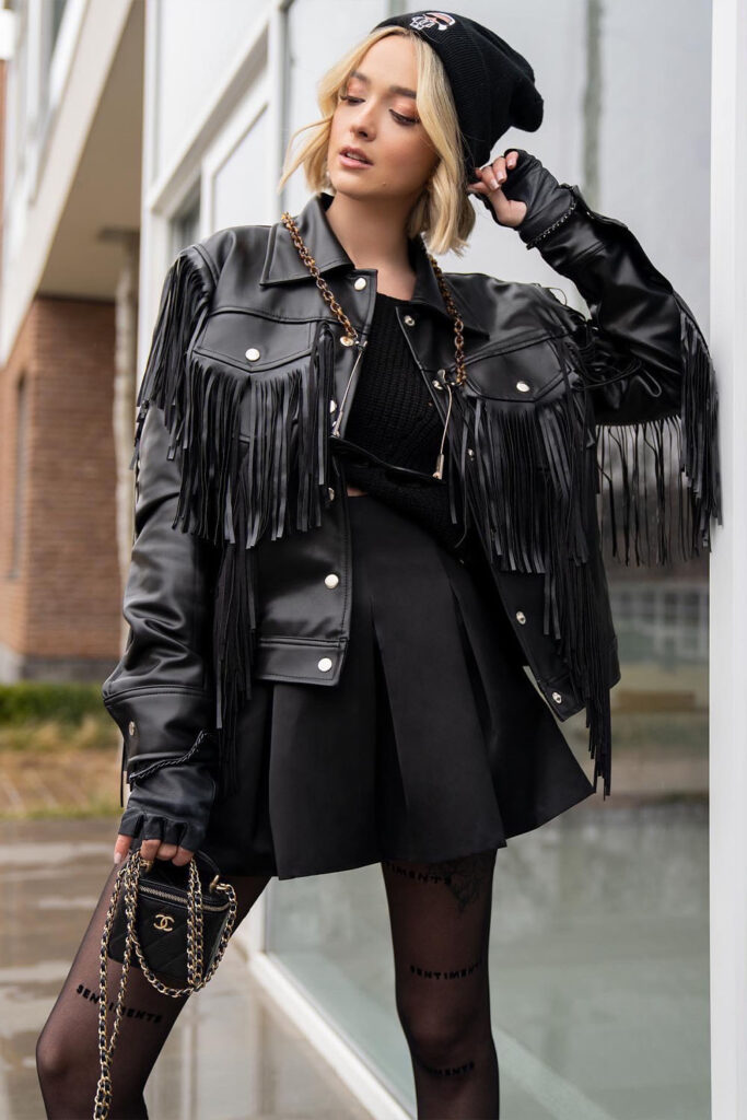 Leather Faux jacket with tassels on pockets - Image 3