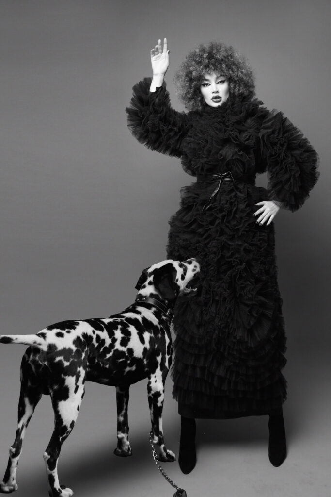 Black Crushed-Pleated Column Dress - Image 3