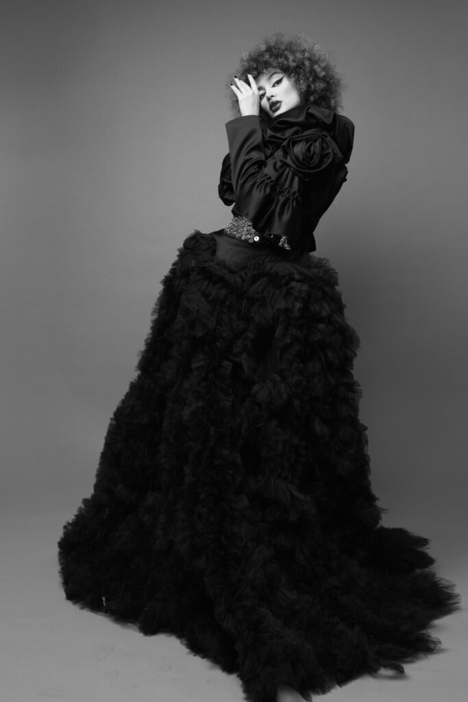 Black Rosette Satin Coat - Image 3