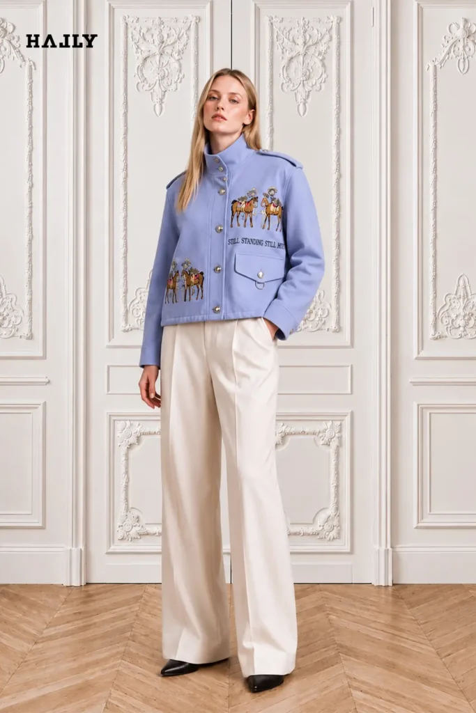 Cropped Linen Jacket with Signature Equestrian Embroidery - Image 3